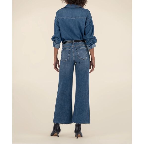 Kut From The Kloth Meg Fab Ab High Waist Raw Hem Ankle Wide Leg Jeans Size 10 - Picture 1 of 7